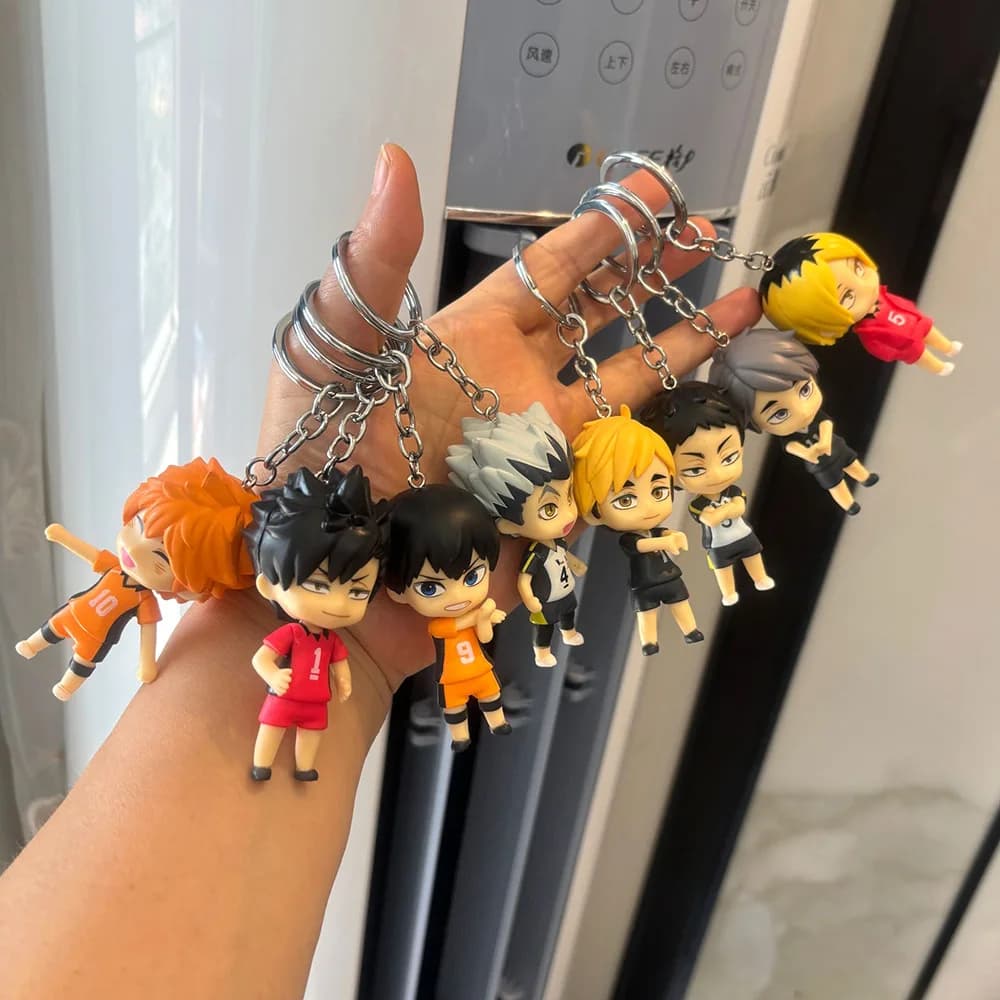 8 pezzi/set Anime Haikyu!! Figura Portachiavi Kenma Kozume Shoyo Hinata Q Versione Borsa Ciondolo Pallavolo Junior Doll Portachiavi Giocattoli Regalo