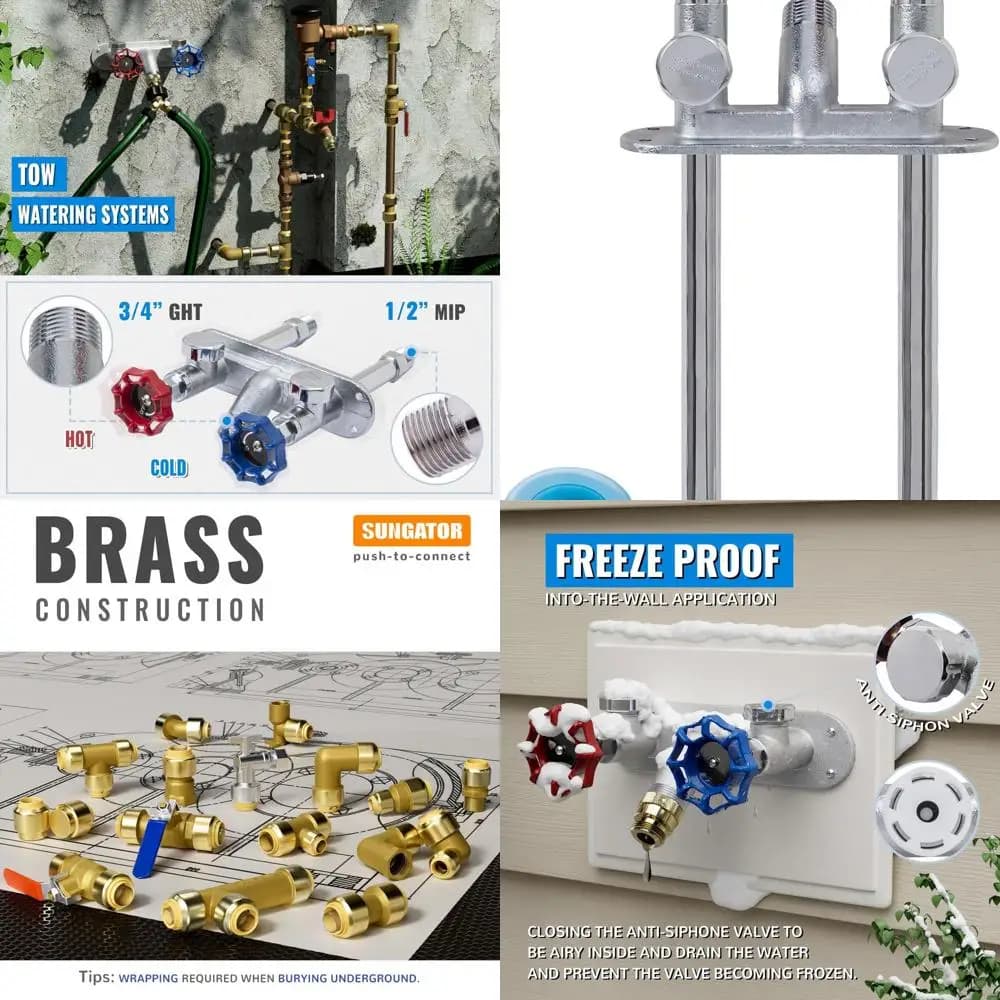 10 Rubinetto per tubo flessibile per acqua calda e fredda, anti-sifone, 1/2 MIP x 3/4 GHT, rubinetto da giardino resistente al gelo