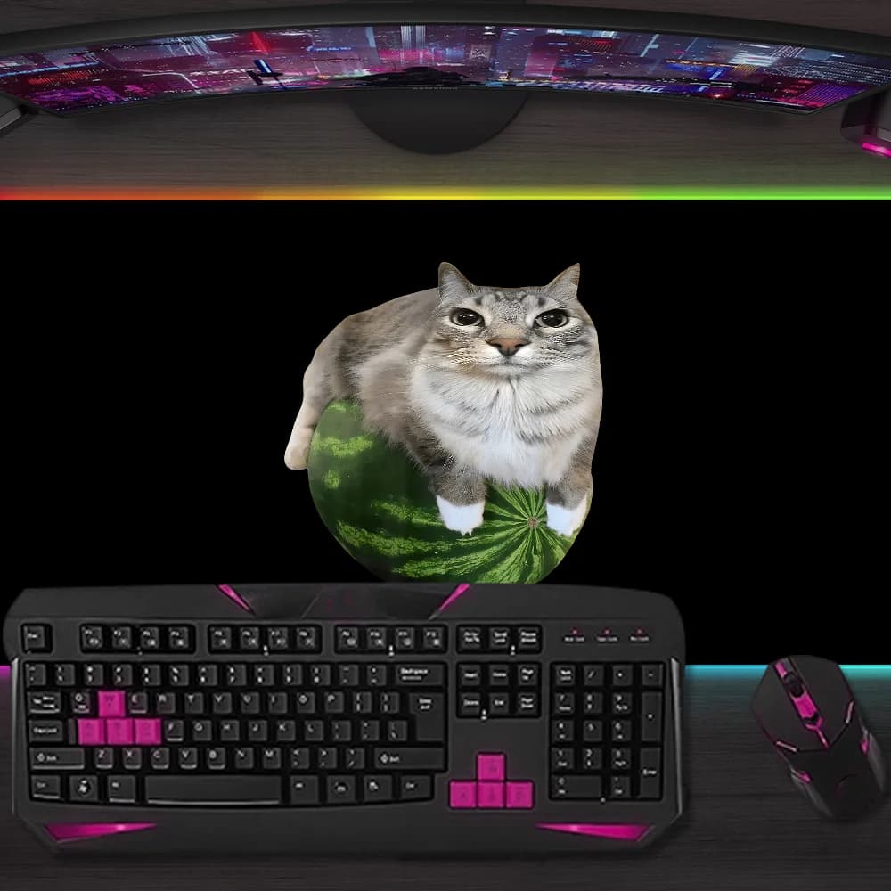 Tappetino per Mouse da Gaming Silly Funny Cat M-Meme Z-Zazu Hallow, Tappetino LED con Retroilluminazione Micro USB, Tappetino da Scrivania in Gomma RGB XXL