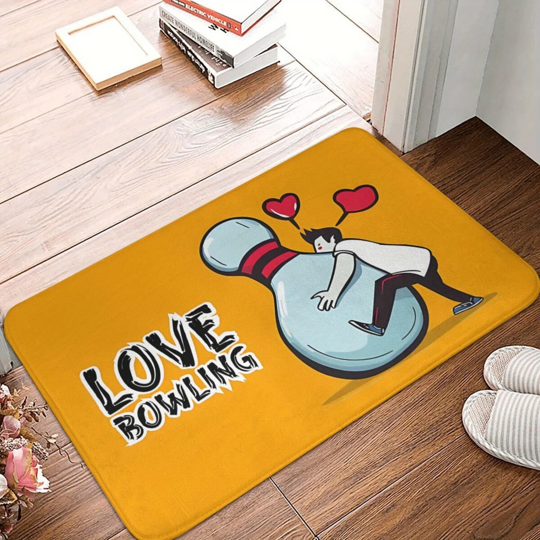 Novelty Love Bowling Door Mat Welcome Mat Entryway Floor Mat for Home Utility Rug Decorative Indoor 40x60cm