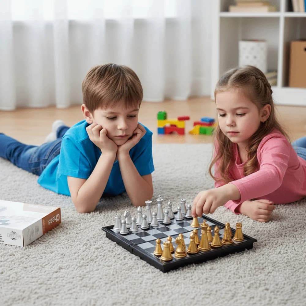 Set di Scacchi Tascabile in Oro e Argento con Pezzi Magnetici, Design Pieghevole, Gioco da Tavolo Magnetico da Viaggio per Giocatori Adulti