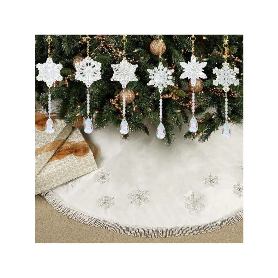 Ornamenti Natalizi in Diamond Art 5D, Kit Fai-da-Te per Portachiavi e Ciondoli, Fiocchi di Neve Invernali, Acchiappasole Natalizi, Campanelli per le Feste