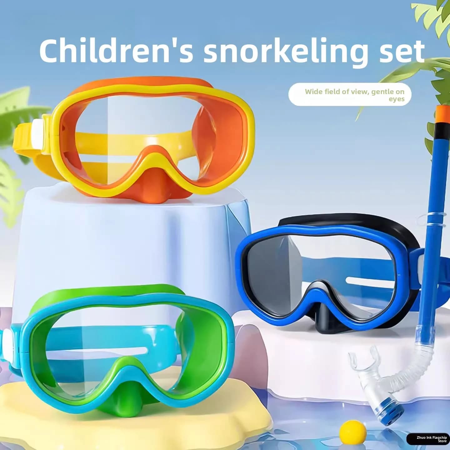 Occhialini da Immersione Impermeabili per Bambini, Attrezzatura Semi-Seca per Snorkeling, Tubo Traspirante, Protezione Nasale, Occhialini da Nuoto Unisex