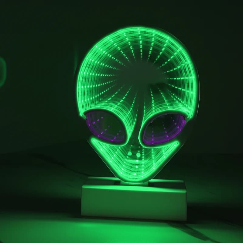 Lampada da atmosfera alimentata tramite USB con specchio alieno 3D a LED con interruttore on/off per regali di decorazione della casa per feste di fantascienza, camera da letto, soggiorno