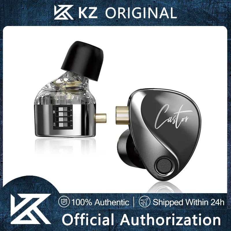 KZ Castor Bass HiFi Earphone Dual Dynamic Driver Wired Harman Tuning Noise Isolating IEM Headphones With 2Pin Detachable Cable