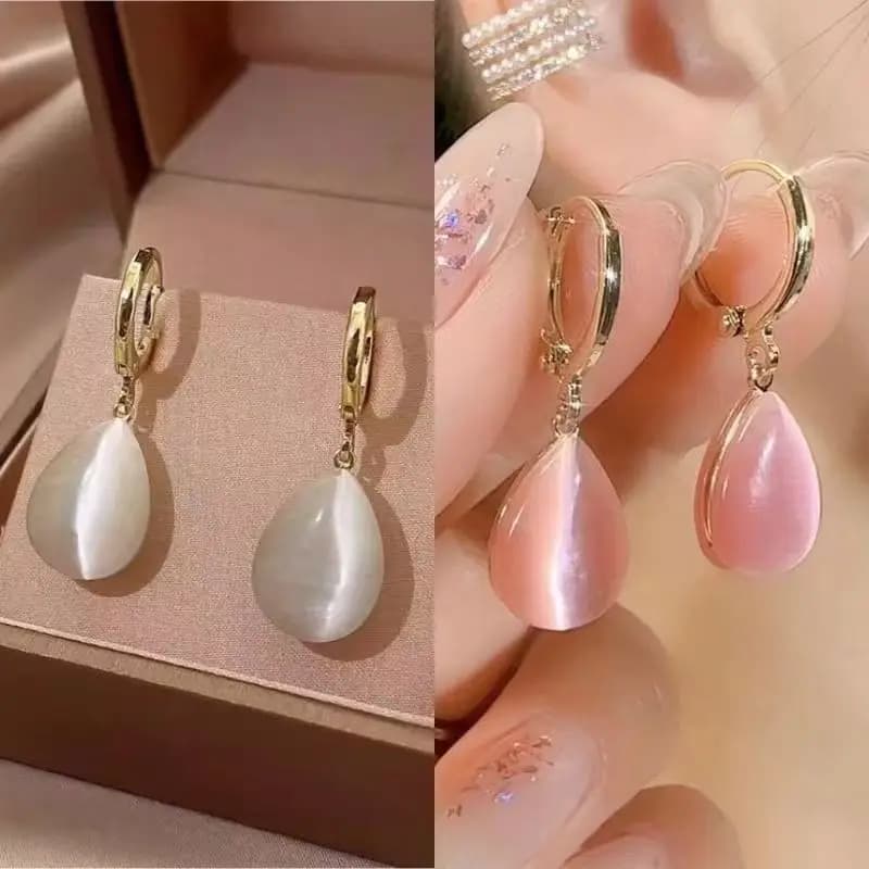 2023 New Trendy Green Water Drop Double Sided Cat Eye Stone Drop Earrings For Women Minimalist Elegant Luxury Small Design Earbuckle Ear Jewelry
