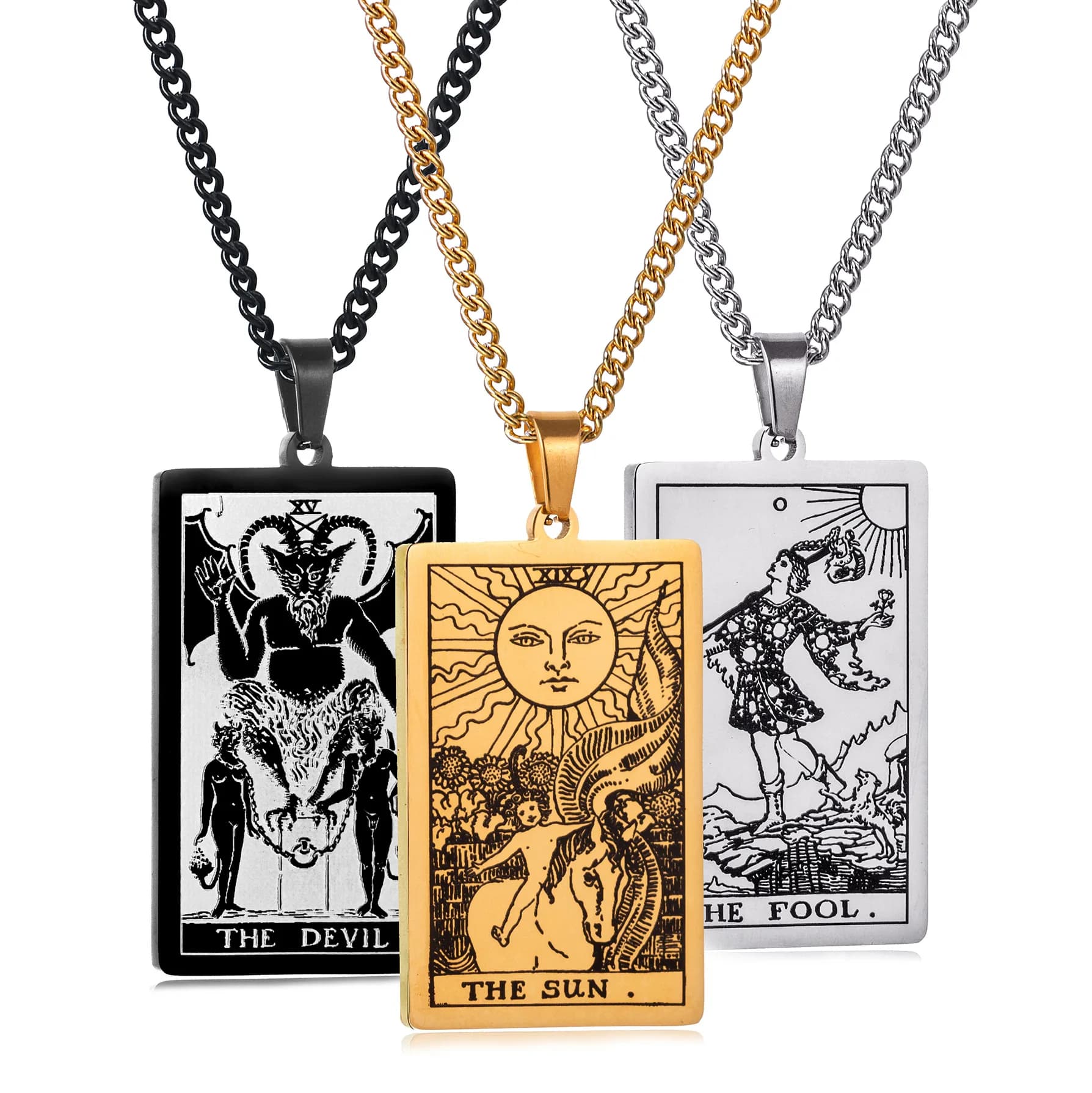 Collana a catena in acciaio inossidabile 22 carte dei tarocchi Collana con ciondolo personalità Gioielli al collo per uomo / donna Nuovo design all'ingrosso