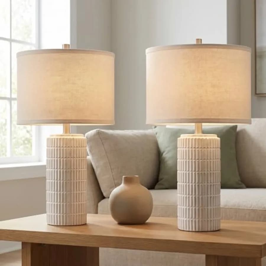 Set di 2 Lampade da Tavolo Moderne in Ceramica da 23'' per Soggiorno e Camera da Letto, Lampada da Scrivania Stile Rustico per Comodino, Ingresso, 2 Pezzi