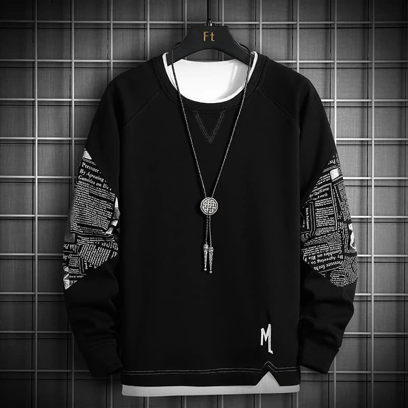 Felpa Girocollo Uomo 2026 Patchwork Oversize Streetwear Giapponese Hip Hop Felpa Nera con Cappuccio Uomo Felpe con Cappuccio