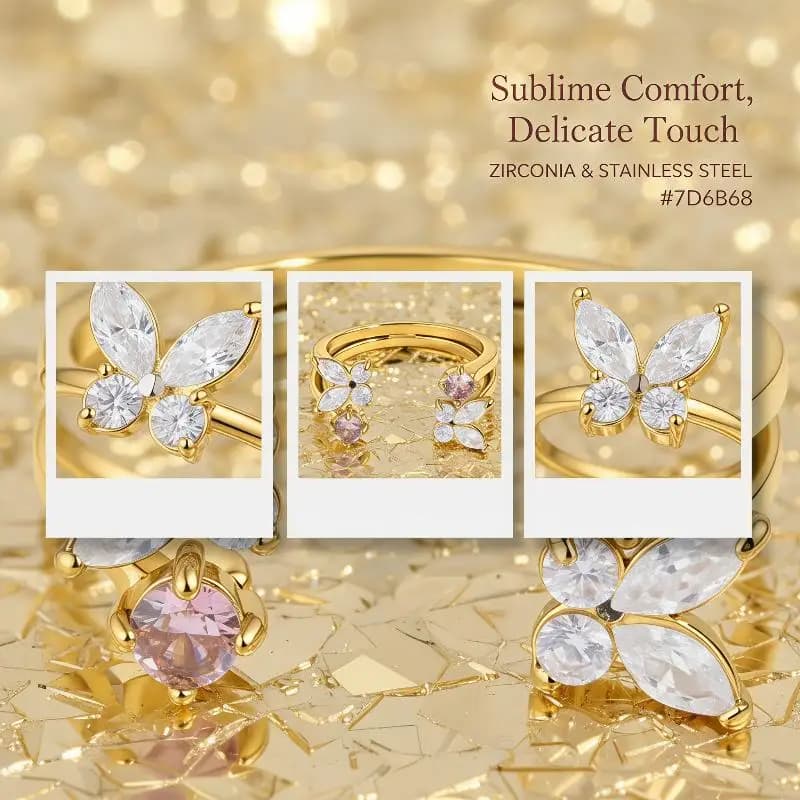 Sweet Butterfly Open Ring For Women Girls New Lovely Gold PVD Plated Stainless Steel Ring Charm Jewelry Gifts