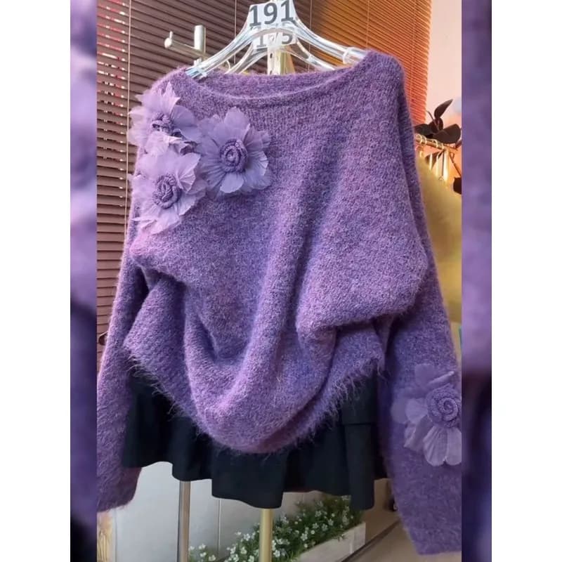 Sweater Lazy High-end Women's Knitwear Pullover Soft New Autumn Winter Top 3D Floral Top Long Sleeve Knitwear for Women Tops