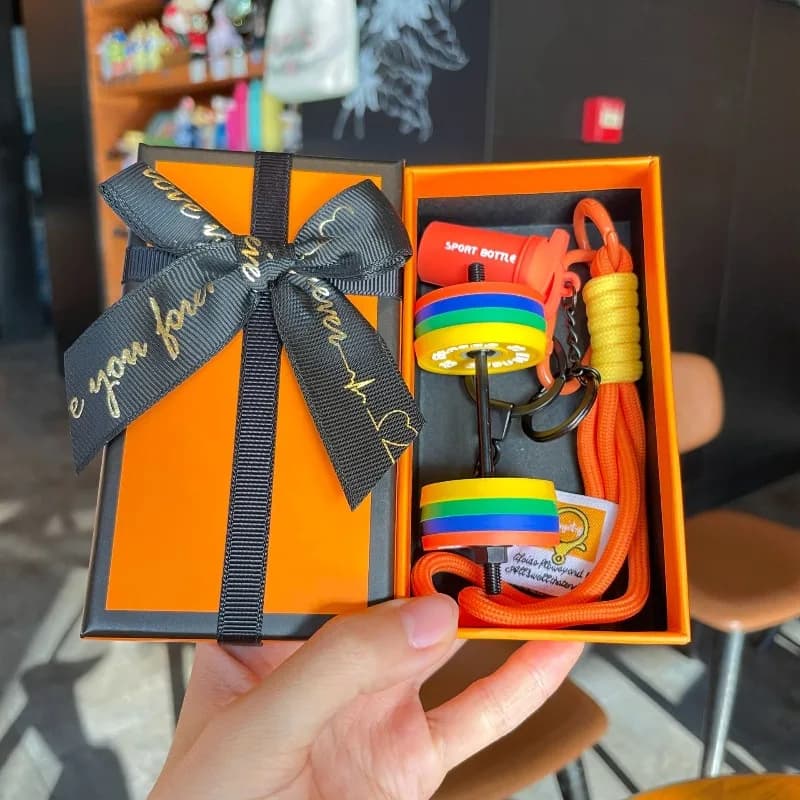Personalized Creative Gift Box with Detachable Dumbbells and Adjustable Fitness Series Silicone Keychain Pendant Gifts