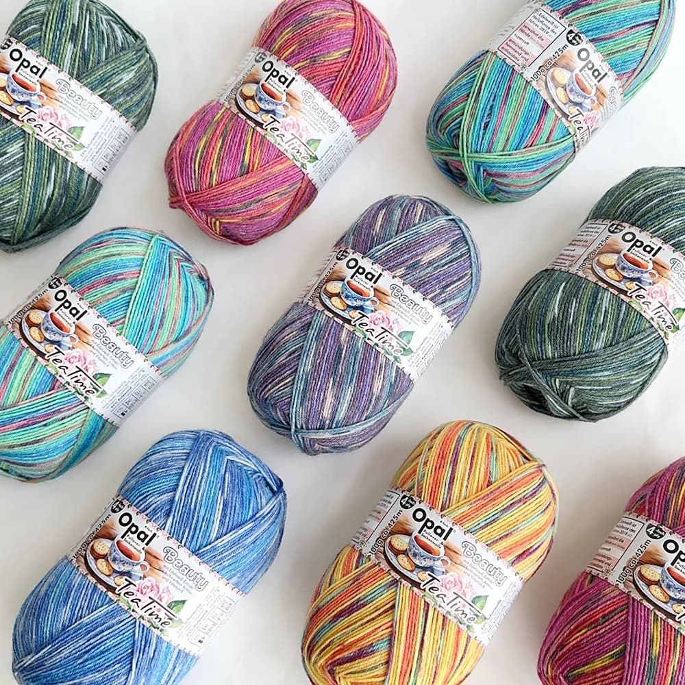 100g Opal Beauty Tea Time 4 strati di filato per calzini, 75% lana 25% poliammide Filato colorato tinto nello spazio per lavorare a maglia e uncinetto