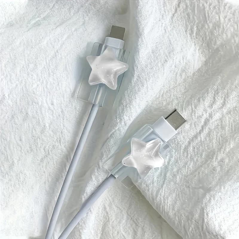 2Pcs Korean Simple Stars INS Clear Charger Data Cable Protector Cover Charger Line Protectors Winder Anti-break Cord Cover Wrap