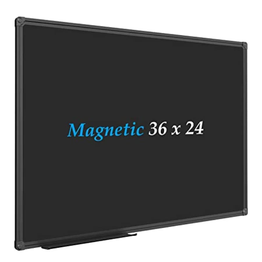 Lavagna Magnetica con Cornice in Alluminio Nero e Vassoio Porta Pennarelli per Ufficio, Casa e Scuola - La Scelta Migliore per Appunti e