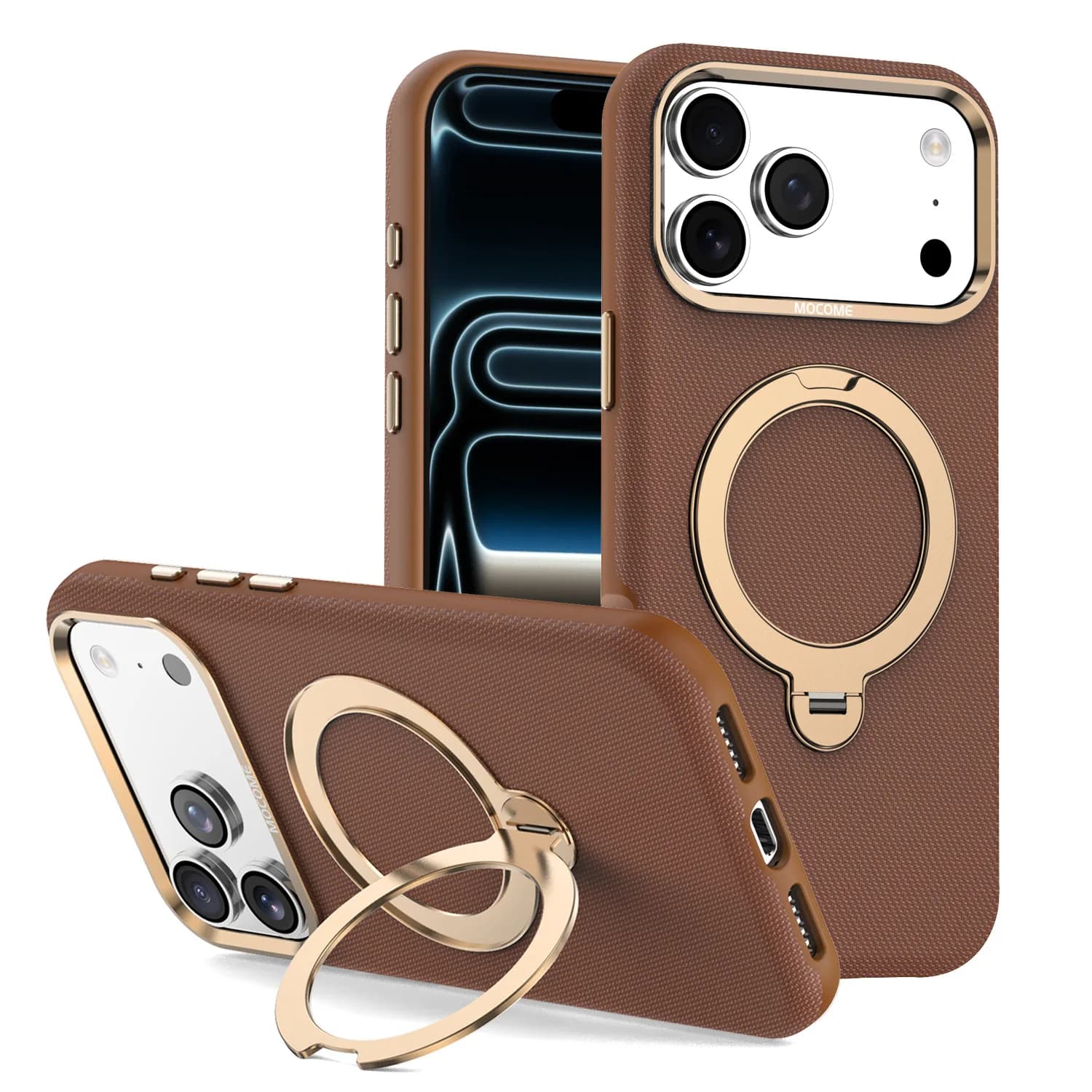 Tech Fabric Magnetic Phone Case for iPhone 18 Pro Max 17 16 15 14 13, 360° Rotating Metal Ring Stand Shockproof Protective Cover