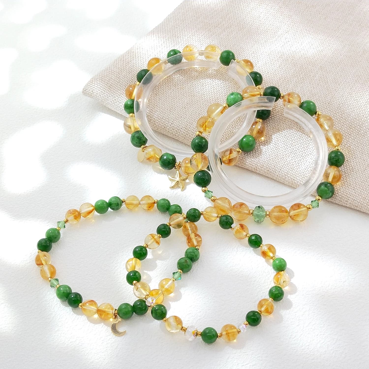 Lii Ji Pietra naturale Citrino Giada verde 6/8 mm con braccialetto elastico riempito in oro 14 carati americano di cristallo