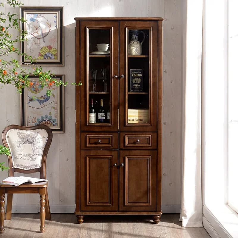 Libreria Combinata con Vetrina per Vini, Libreria con Ante in Vetro, Scaffale con Cassetti, Mobile Contenitore a Griglia, da Terra