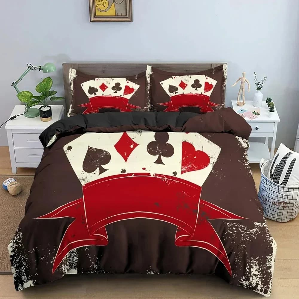 Nuovo set di biancheria da letto con motivo a carte da gioco 3D, lussuoso e confortevole, set copripiumino king/queen/full size per copripiumino, federe e biancheria da letto