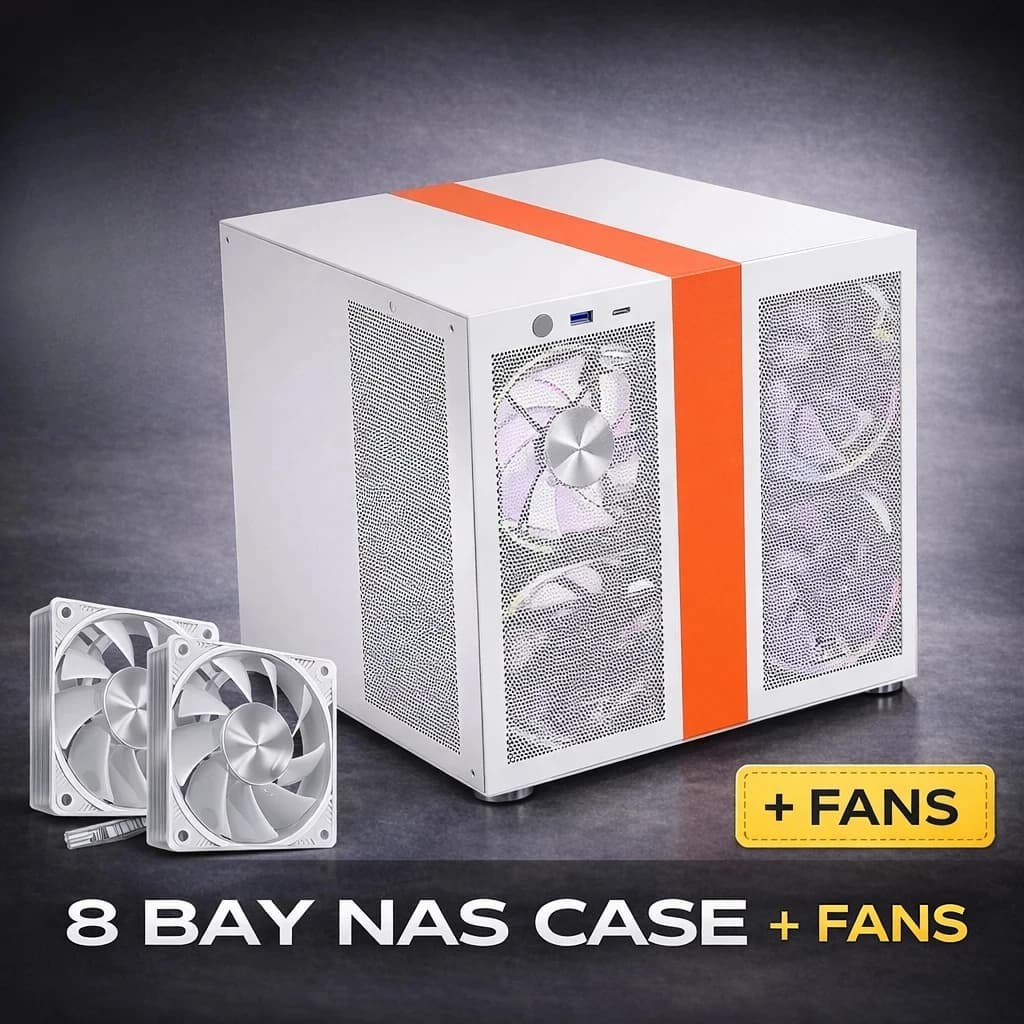 Case NAS a 8 Bay con Alimentatore ATX, Supporto Scheda Madre MATX, Chassis Server da 22L con Ventola Frontale per Raffreddamento