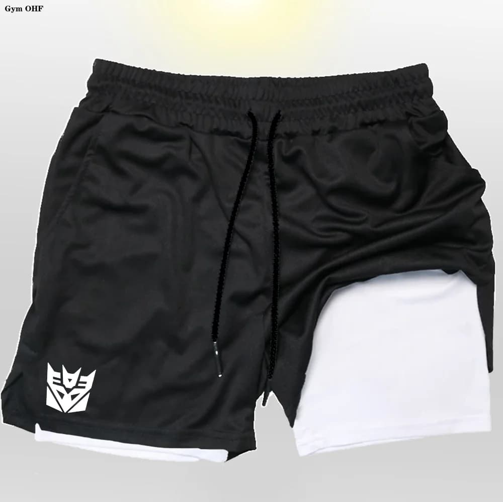 Men's 2-in-1 Fitness Double-layer Beach Shorts Fashionable Printed Sports Breathable Elastic Outdoor Training Running Man Shorts