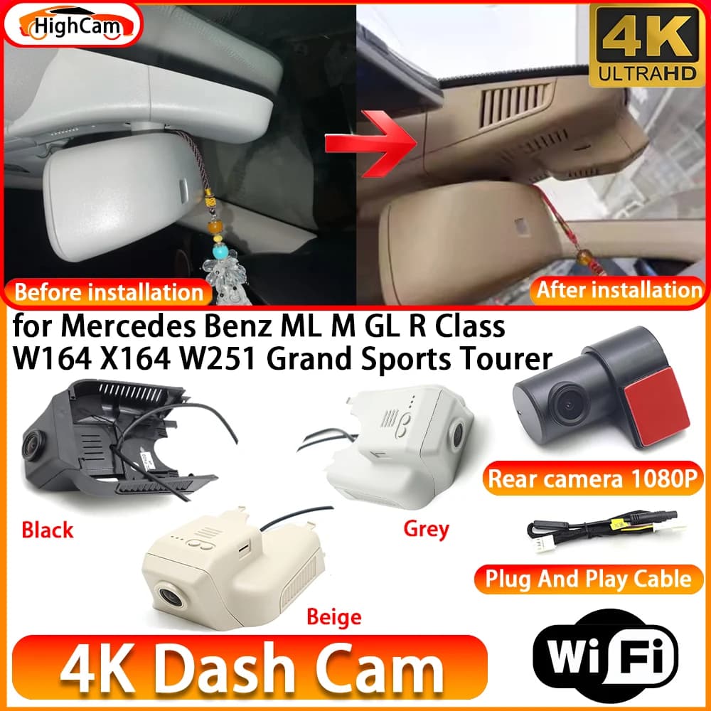for Mercedes Benz ML M GL R Class W164 X164 W251 Grand Sports Tourer OEM 4K DVR Dash Cam Front Rear Camera WiFi Video Recorder