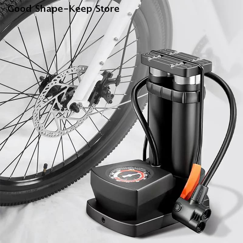 Pompa ad Aria per Bicicletta con Pedale Universale, Gonfiatore per MTB e Bici da Casa con Manometro, Pompa ad Alta Pressione, Accessori per Gonfiaggio Pneumatici