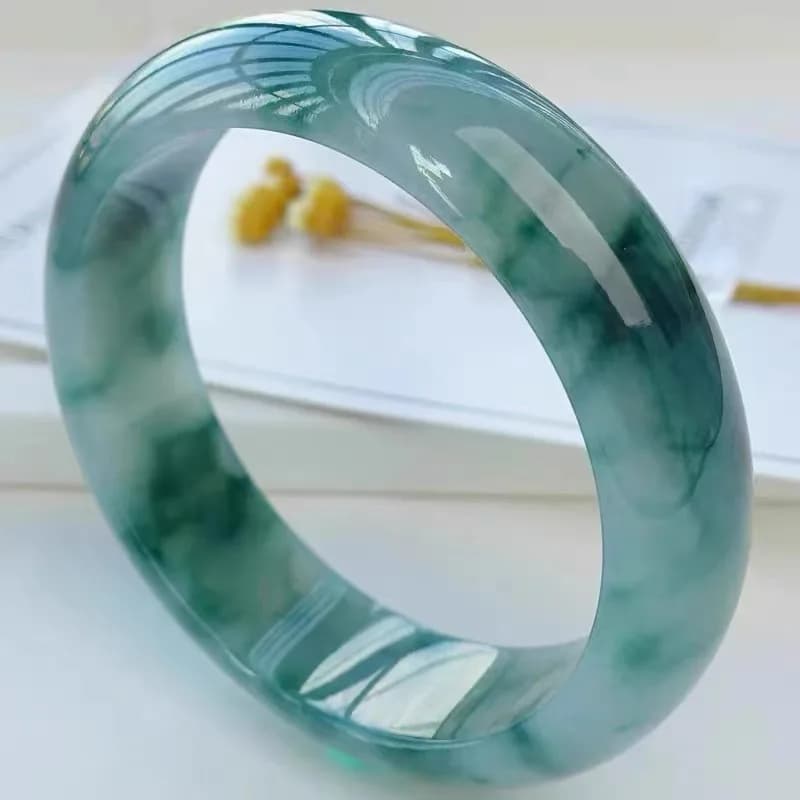 Ice Jadeite Bracelet from Myanmar, a gift for mom, a classic hand accessory, finely crafted with delicate floral patterns