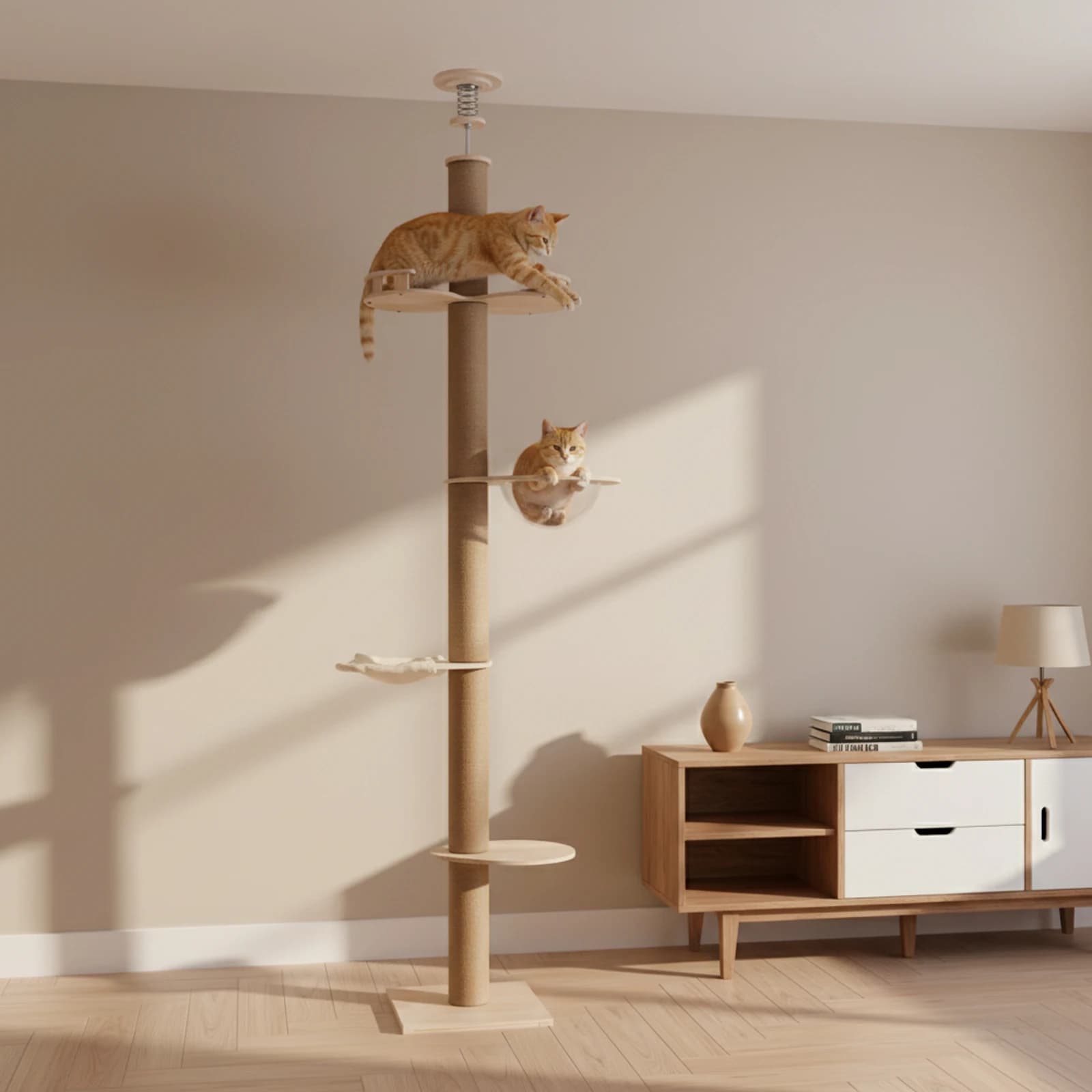Universal Light Brown Cat Tree Soft U-Shaped Hammock Double Watchtower Modern Design Ideal Gift For Cat Lovers Home