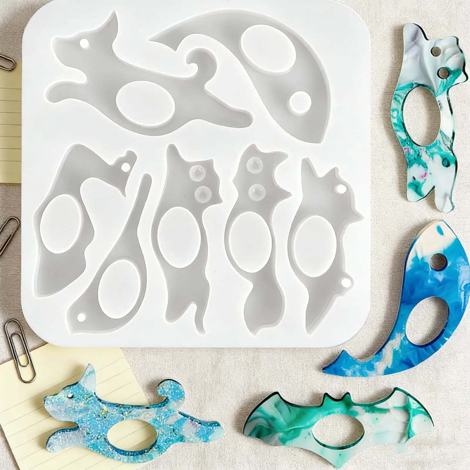 Stampo in Silicone a Forma di Gatto per Resina Epossidica - Accessori Fai da Te per Segnalibri e Anelli Portapagine - Stampi Riutilizzabili per Segnalibri a Pollice
