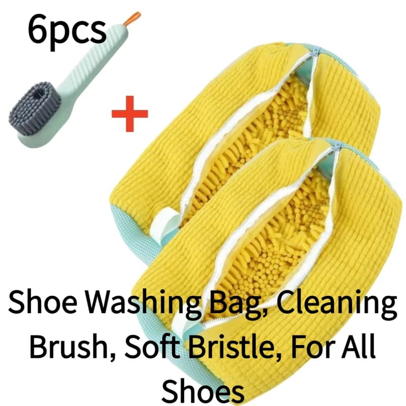Set di 6 Sacchetti per Lavaggio Scarpe con Spazzola, Sacchetto Resistente per Lavanderia e Spazzola a Setole Morbide per Tutti i Tipi di Calzature