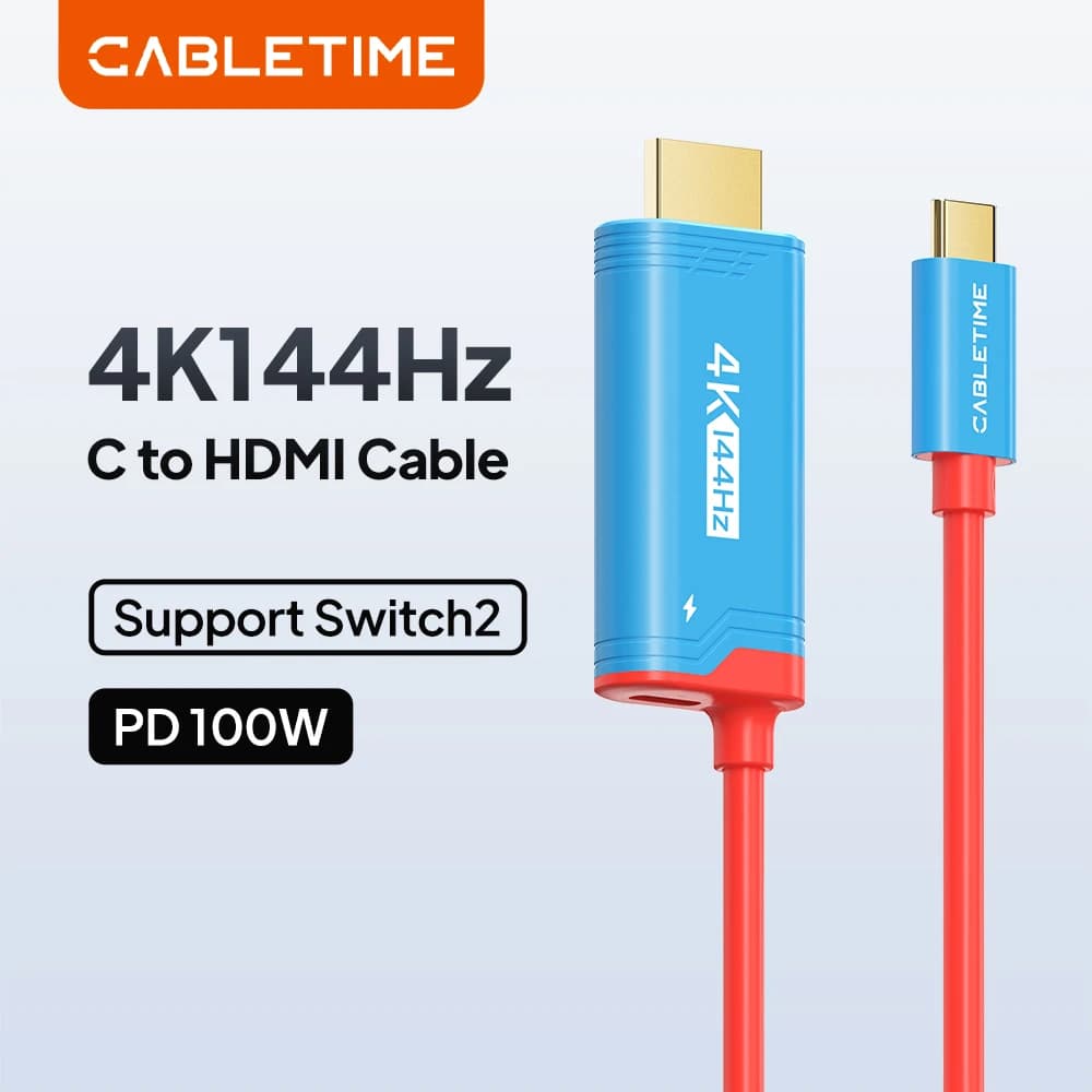 CABLETIME PD 100W cable from USB C to HDMI 4K@144Hz, Type C to HDMI adapter Perfect for Nintendo Switch/OLED for Switch 2/1