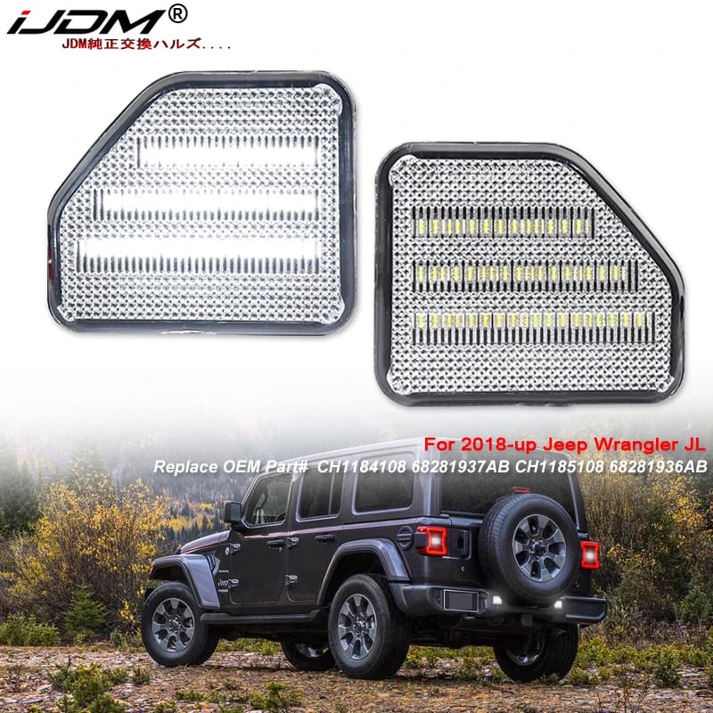 iJDM Luce riflettente per paraurti posteriore a LED bianco per Jeep Wrangler JL Sahara Rubicon MOAB SOLO finiture, funzione come luce di retromarcia di backup