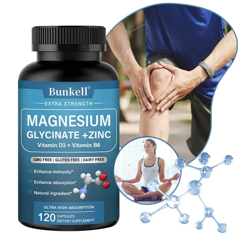 Magnesium glycinate capsules Food supplement that supports bone immune system, mineral supplement for heart health Helps natural sleep