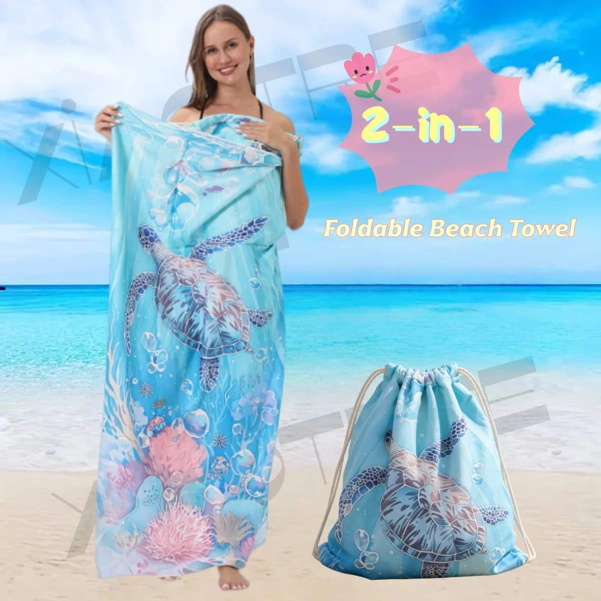 XIAOTREE Zaino Multifunzionale 2-in-1 con Asciugamano da Spiaggia - Borsa Convertibile, Essenziale per Nuoto, Picnic e Vacanze
