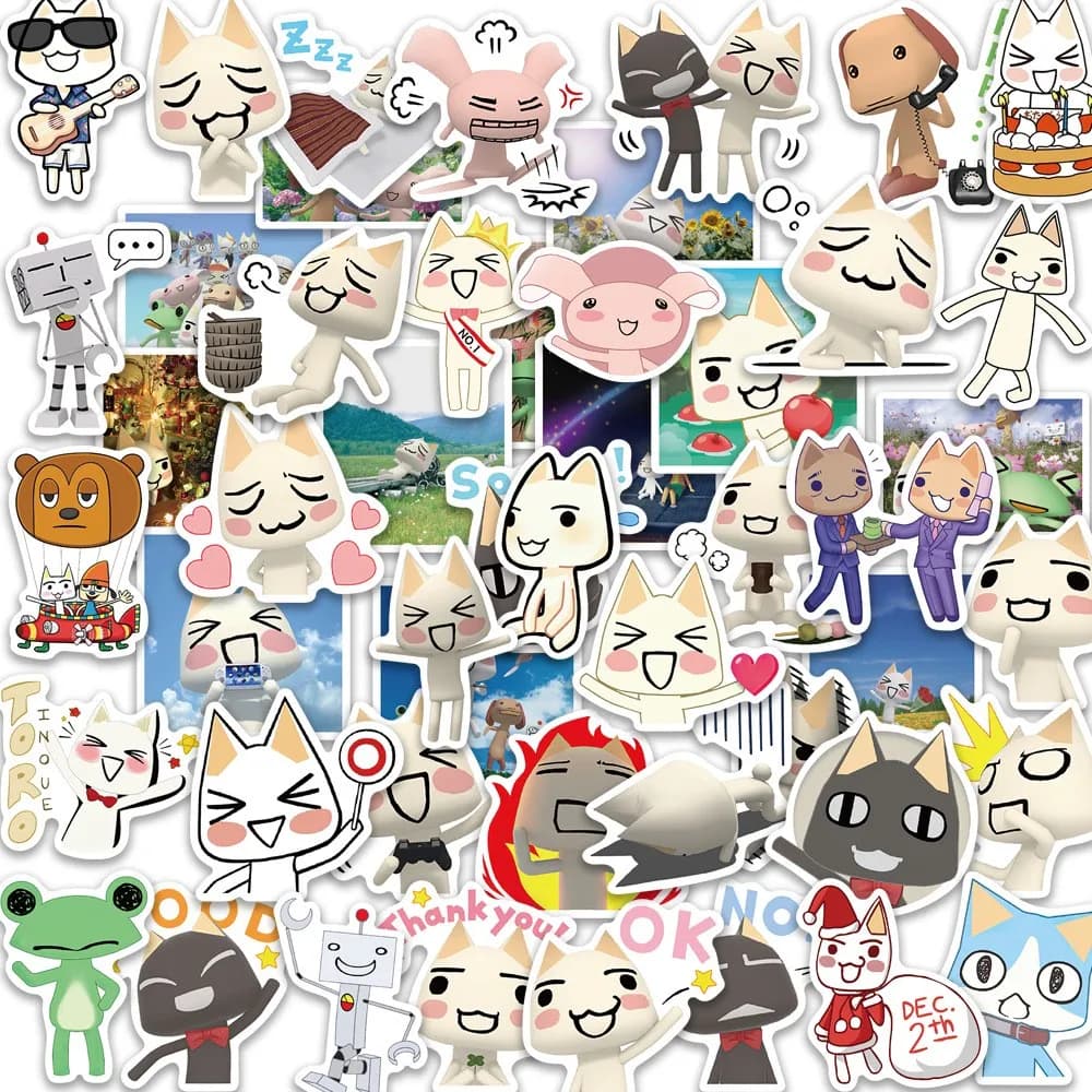50Pcs Cartoon Toro Inoue Cat Stickers Kawaii Waterproof Graffiti Vinyl Decals for laptop Guitar Suitcase Skateboard Kids Gift