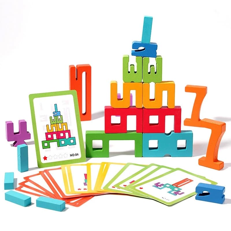 Giocattoli matematici Montessori Blocchi di costruzione impilabili con numeri in legno Giocattolo di equilibrio digitale Blocchi di numeri di apprendimento prescolare per regali per bambini
