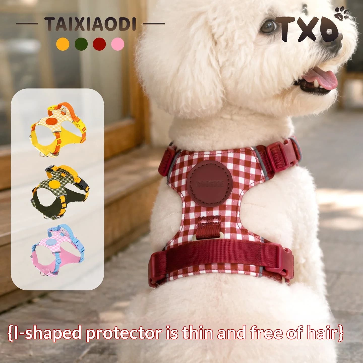 Plaid Lightweight Dog Harness Leash Set Reflective No‑Pull Vest Harness Escape Proof Pet Harness1.5M Leash Small Medium Puppy