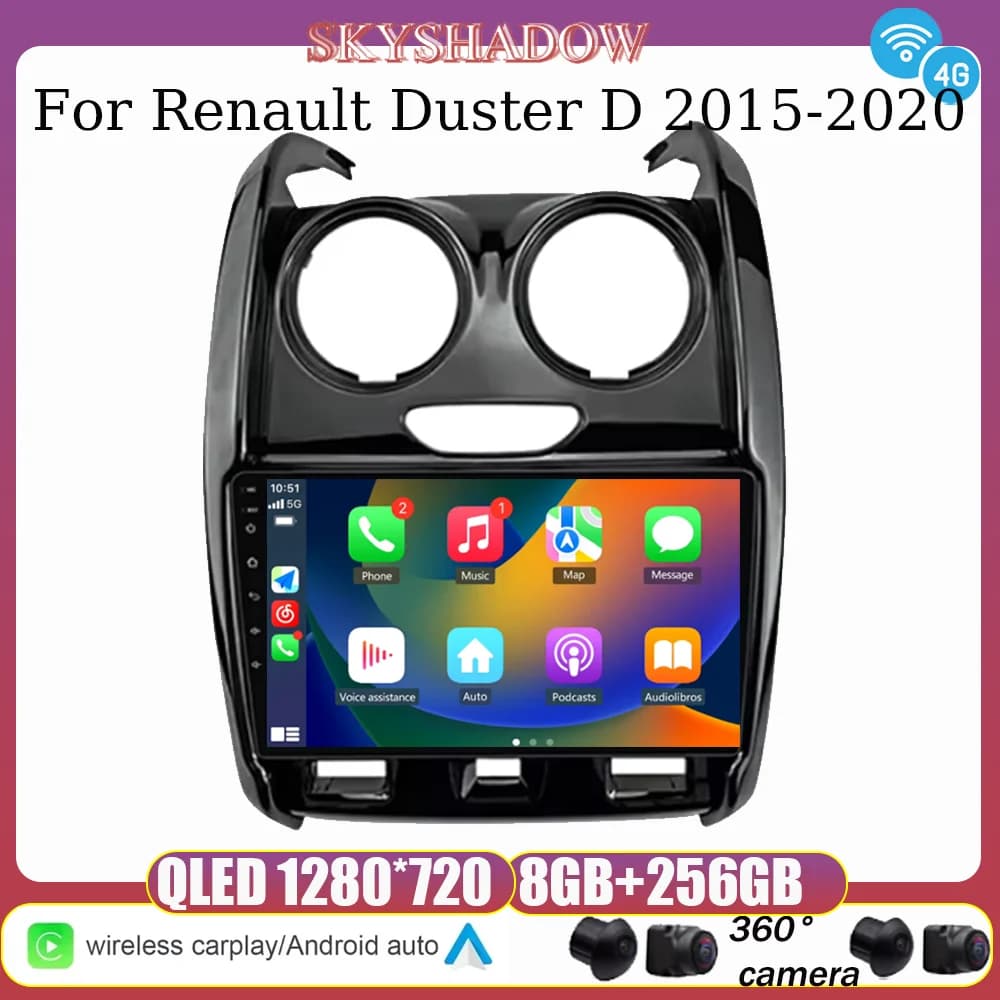 Android 14 Per Renault Duster D 2015-2020 NO 2 DIN Carplay Auto 4G WIFI GPS Autoradio Navigazione Lettore Video Multimediale Stereo