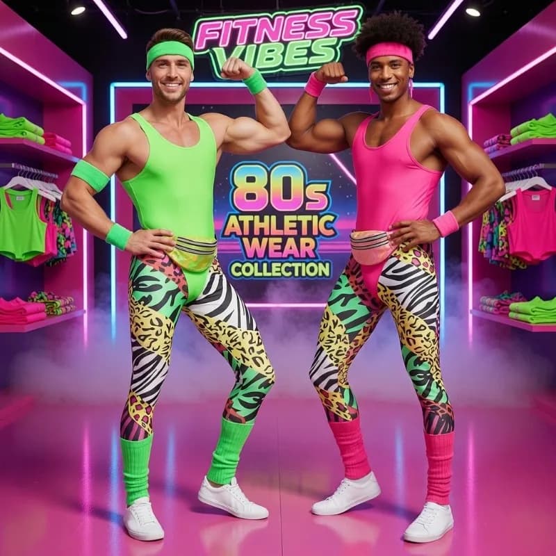 80s Vintage Party Costume 7-piece Retro Fitness Suit Themed Dress Up Dance Party Stage Performance Outdoor Activities