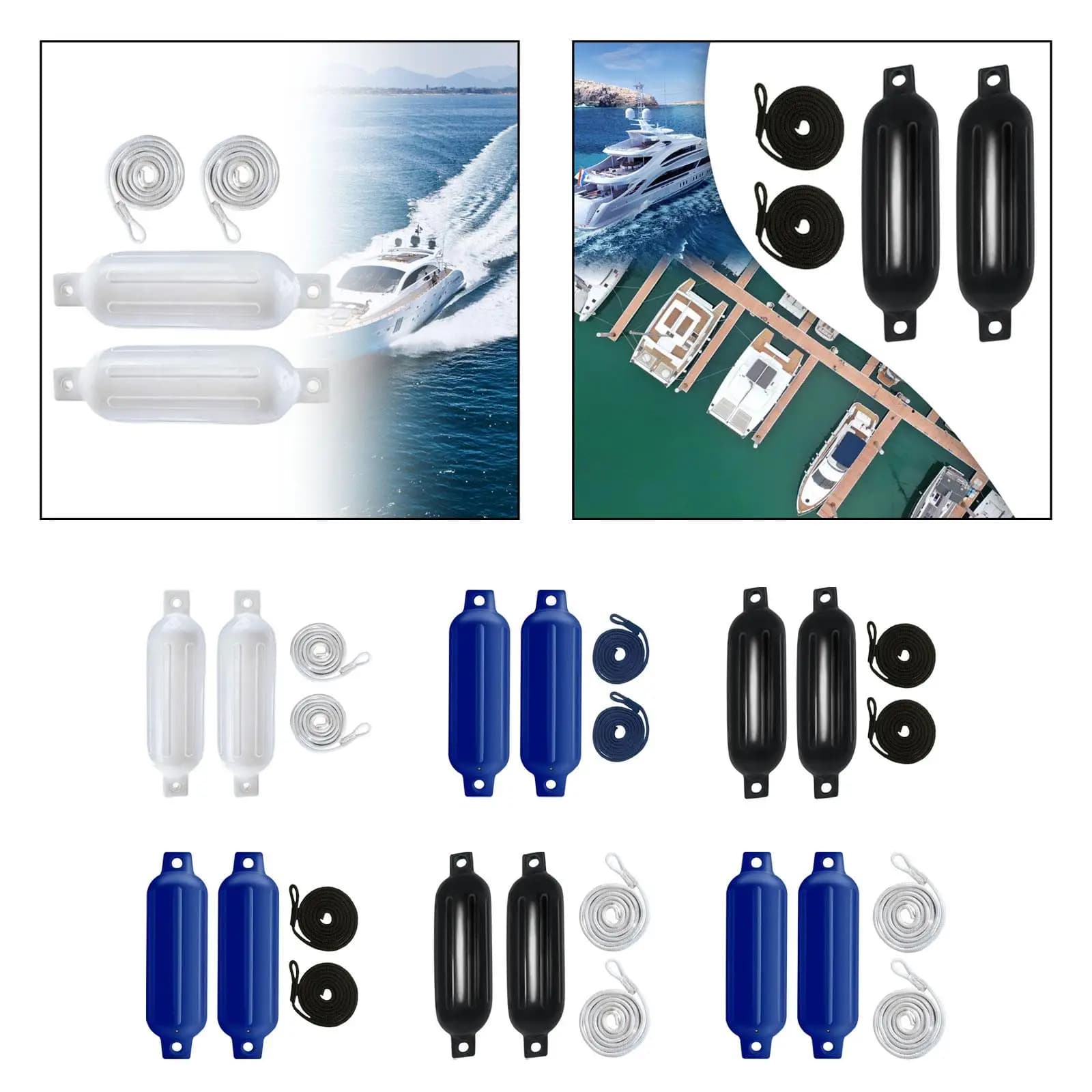 2 Pezzi Parabordi per Barche con Corde da 6mm x 1.5M, Protezione in PVC con Doppio Occhiello, Paraurti G0 per Motoscafi, Yacht, Pontoni Marini e Attracco