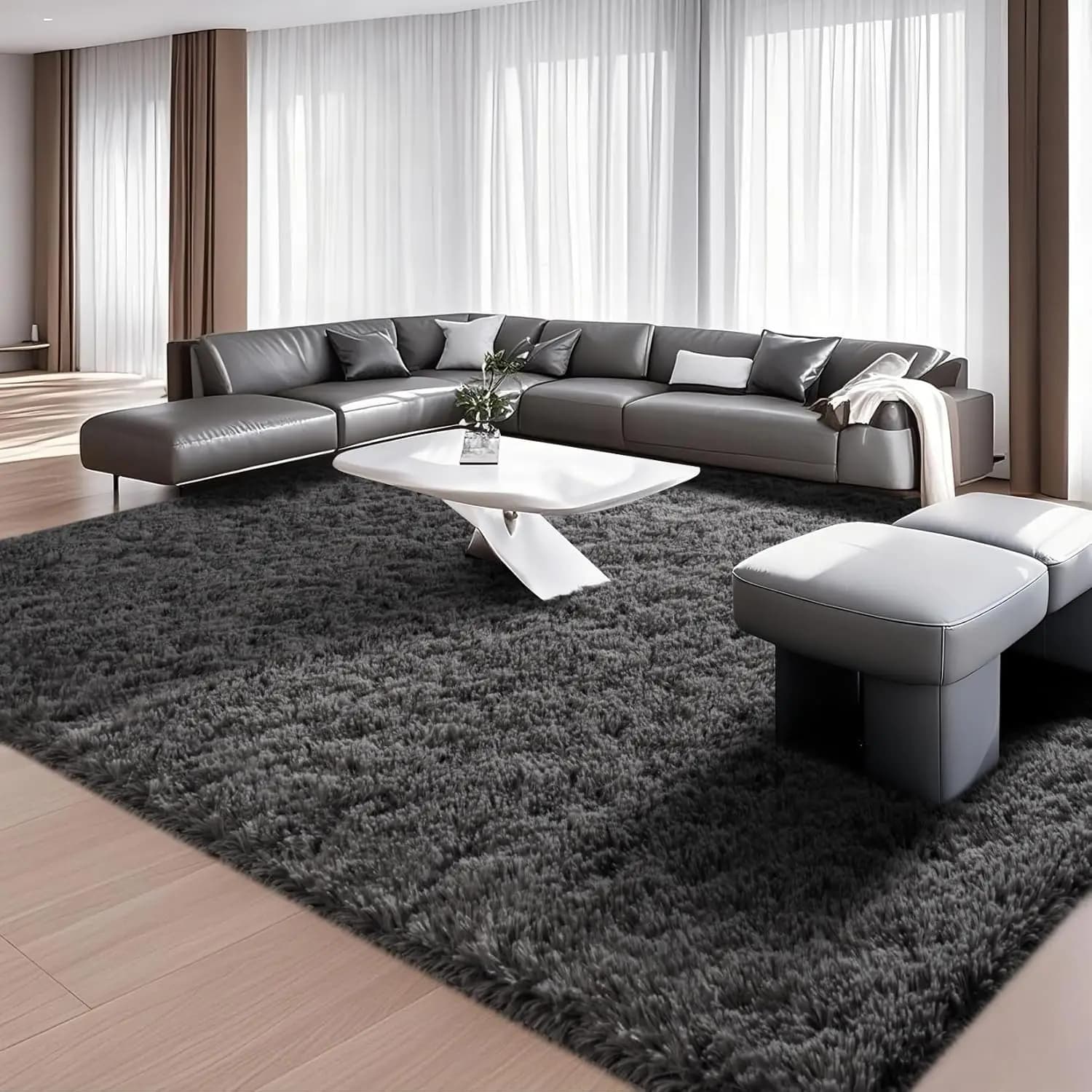 8x10 Grey Machine Washable Large Area Rugs for Living Room, Bedroom, Fluffy Shag Fuzzy Plush Soft Carpets, Fluffy Rugs for Kids,