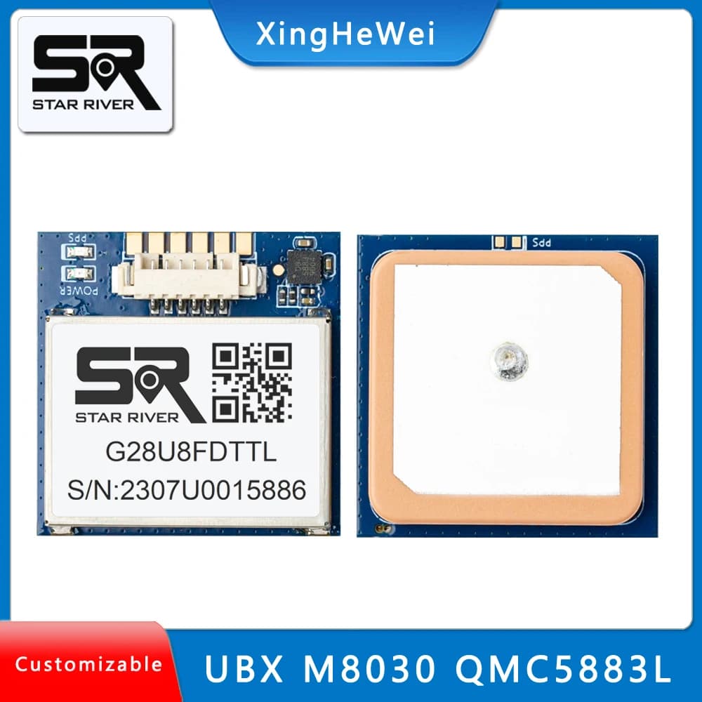 G28U8FDTTL Modulo GPS 1-10Hz GPS GLONASS BeiDou NMEA&UBX M8030 FLASH 9600 Baudrate QMC5883L 3.3V-5V 28*28*8.5mm