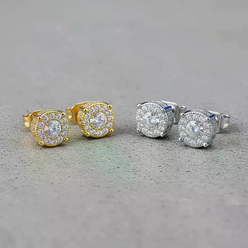 Geometry Round Micro Inlay Stud Earrings Anti-allergic Full Rhinestone Hip Hop Fashion Jewelry for Sensitive Ears