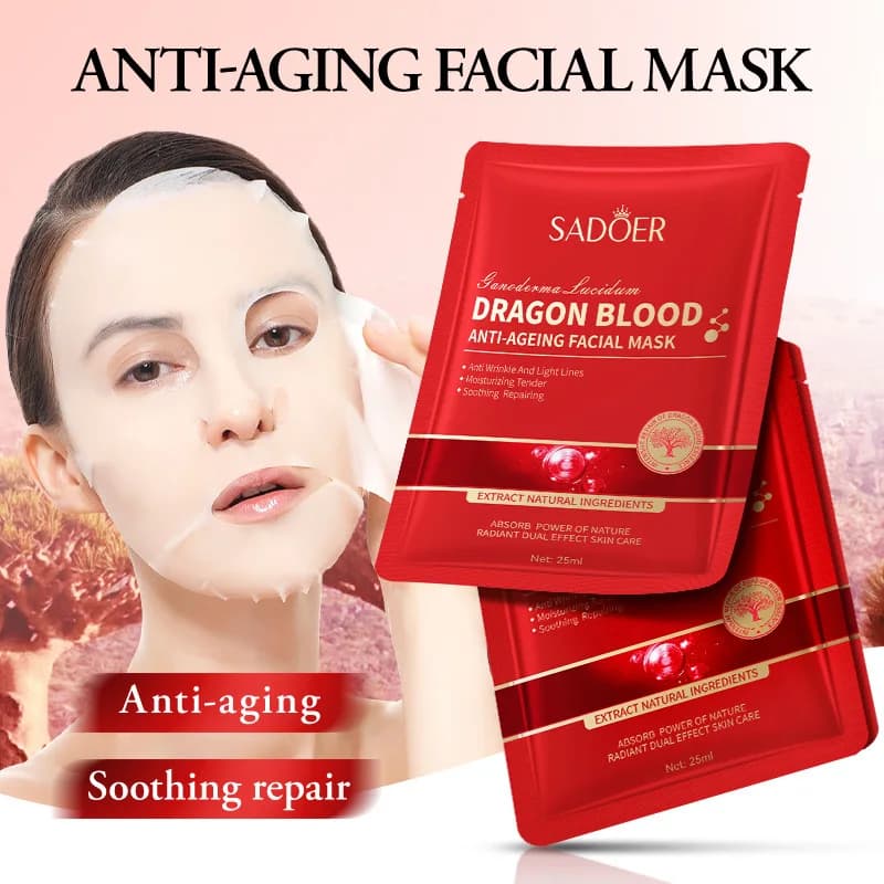 5/10 pz SADOER Maschere per il viso al sangue di drago per il viso Idratante Anti-età Rughe Maschera idratante per il viso Cura della pelle del viso