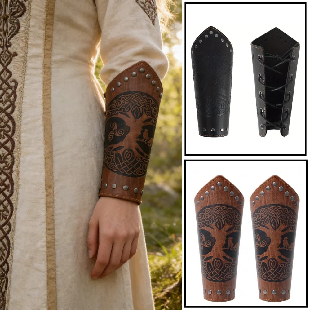 Bracciali medievali in pelle PU, protezioni per polsi e braccia in stile punk, ideali per Halloween, guerrieri, cavalieri e servizi fotografici.