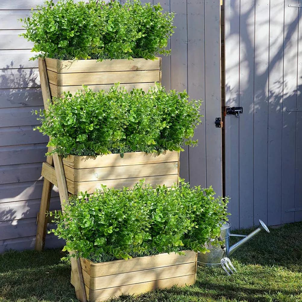 12Pcs Artificial Greenery Simulation Plant Plastic Shrub Non-Fading Faux Green Plant Branches Outdoor Indoor Decoration Vivid