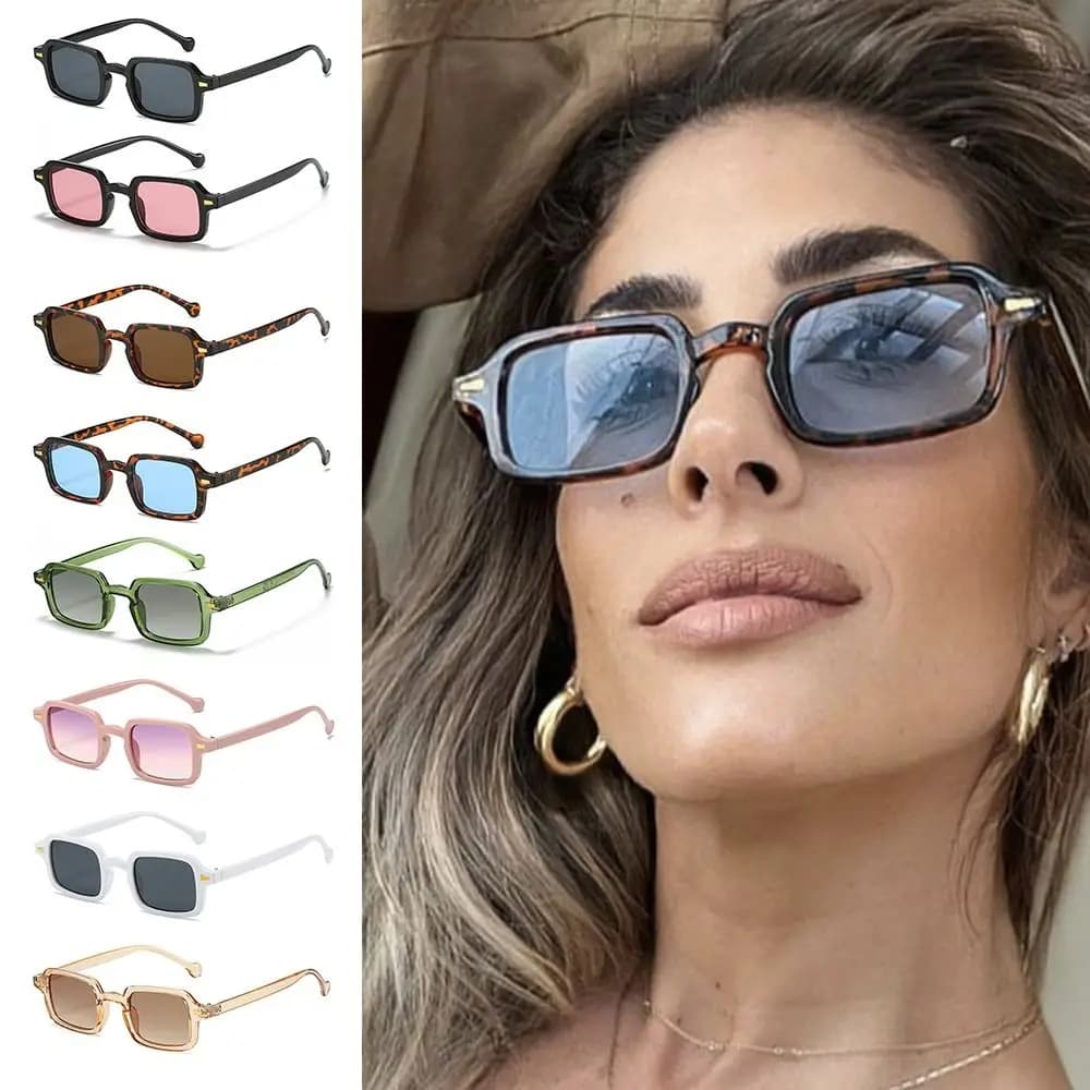Eyewear Gradient Leopard Blue Men Sun Glasses Women Shades Square Sunglasses Rivets Decoration