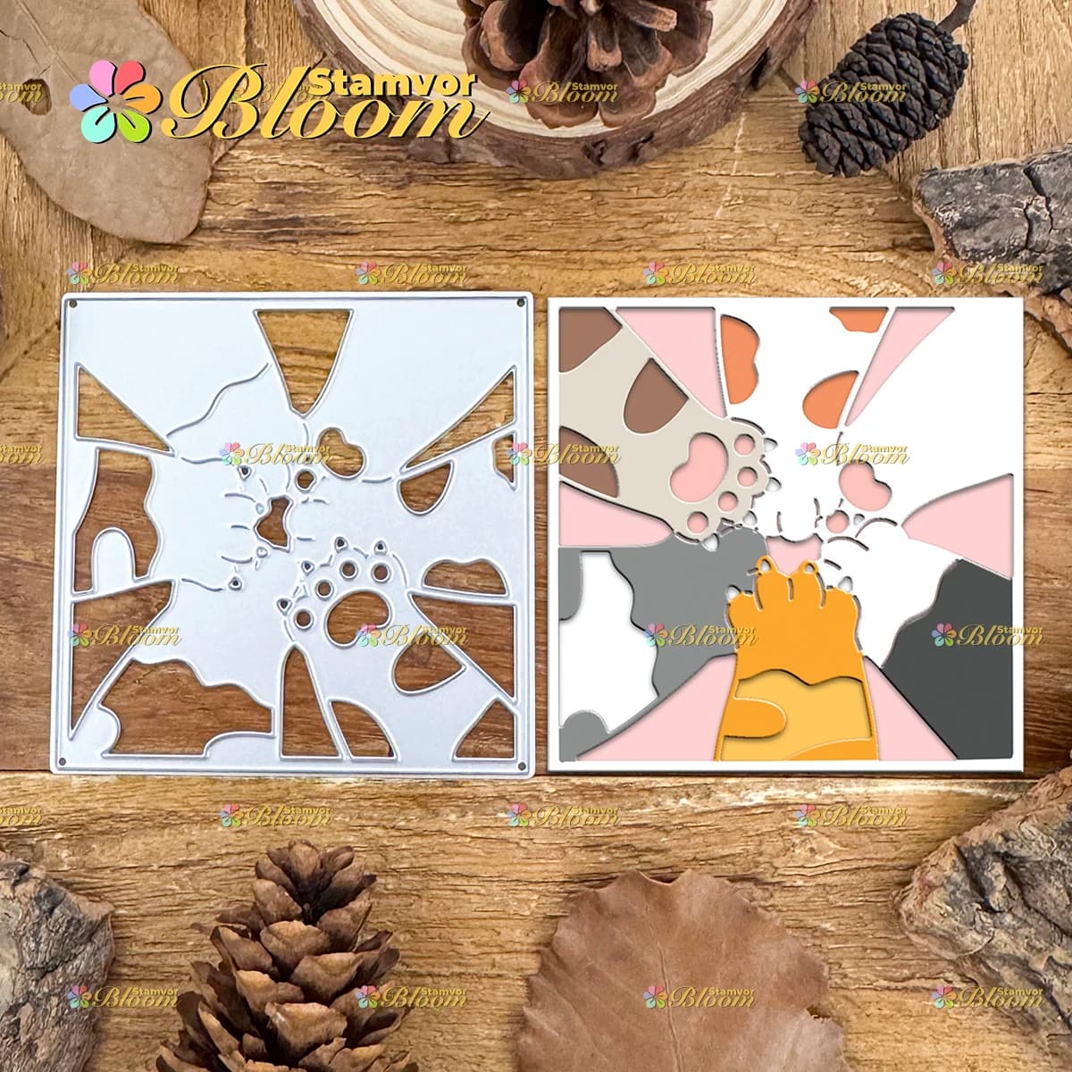 Original Lovely Cats Paws Square Frame Metal Cutting Dies Reusable Die Cuts For Scrapbook Card Making DIY Craft Decor