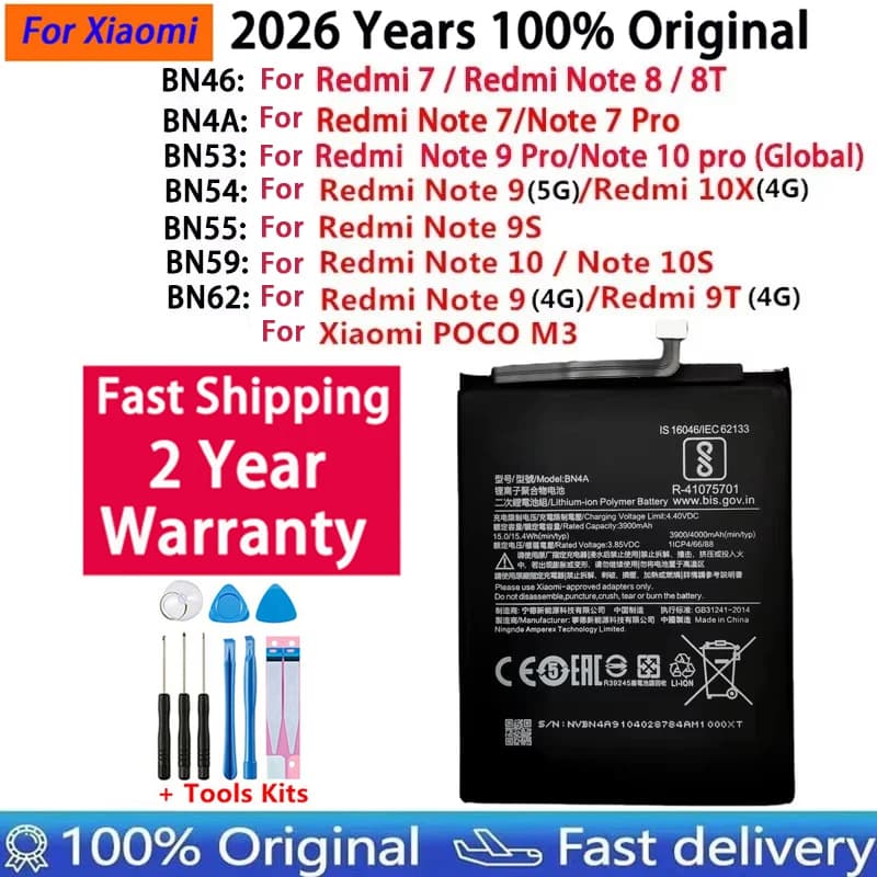 Batteria originale BN53 BN54 BN55 BN59 BN62 BN46 BN4A per Xiaomi Redmi Nota 7 8 8T 9 9T 9S 10 10S 10X 4G 5G Pro POCO M3 batterie